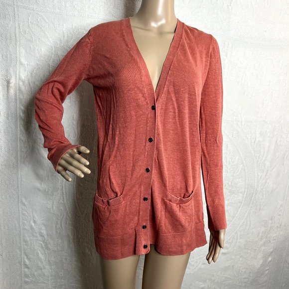 Loft Sweaters | Loft Linen Coral Button Down Cardigan Sweater | Color: Pink | Size: M | Deardaisys's Closet
